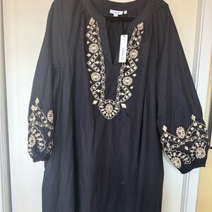 black and gold embroidered pheasant dress
chicos size 4 = 16/18